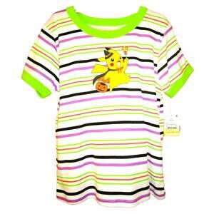 Pokemon Girl's T-Shirt Halloween Themed Multi-Color Stripes Applique Size XL 14